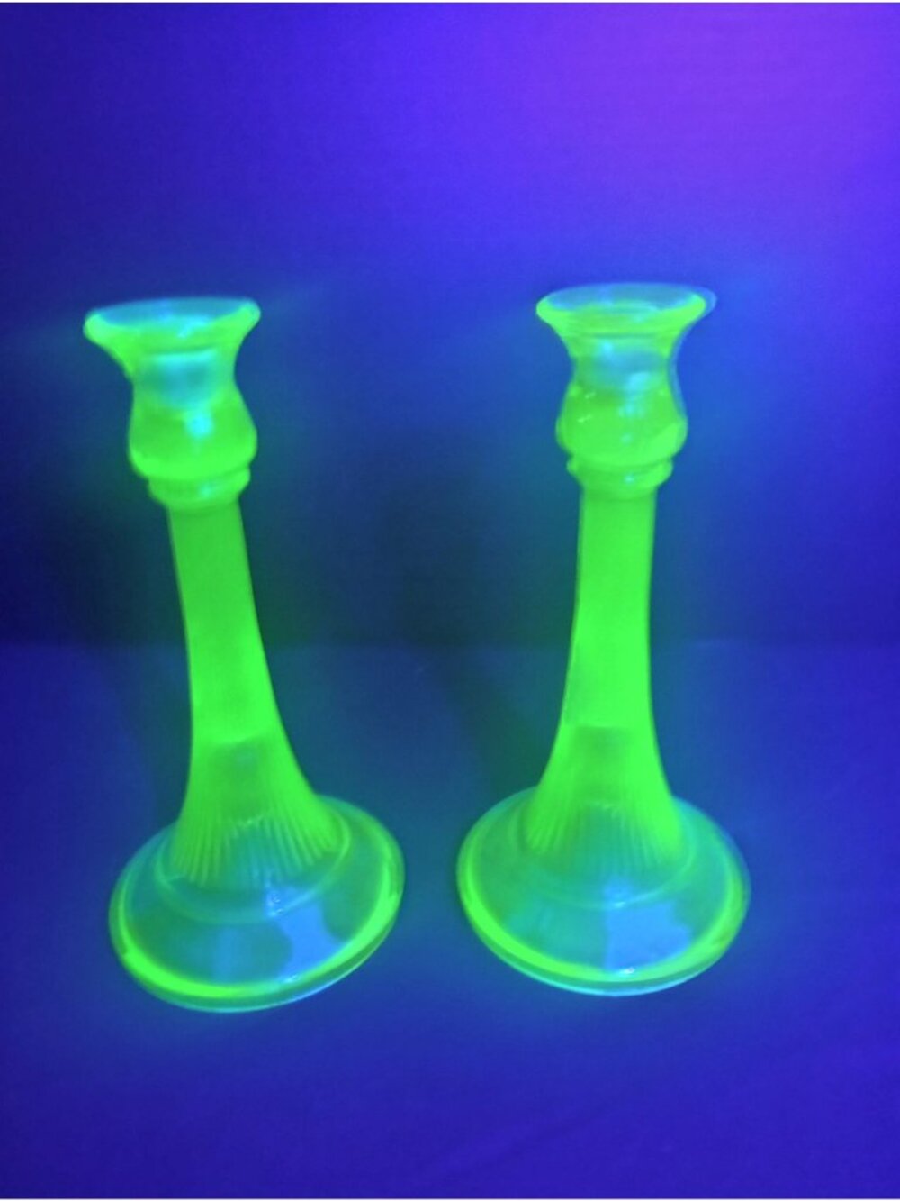 Vintage Retro Mid Century Trumpet Style Uranium UV Reactive Vaseline Taper Candl
